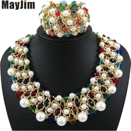 Statement necklace 2018 fashion jewelry sets Handmade bead chain big Pearl dubai jewelry sets Vintage beads Bijoux Accessories