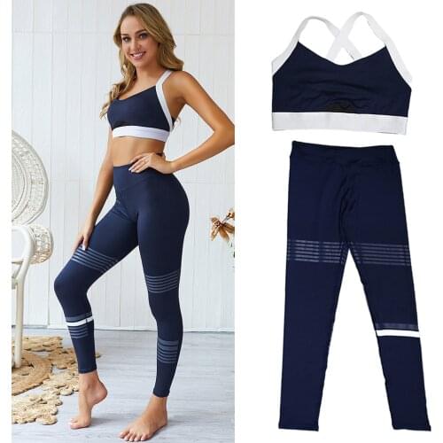 Women Yoga Set Girls Lady Sports Bra Cross Back Vest Stretch Pants Tummy Control Leggings Gym Fitness Suit Tracksuit Outfit
