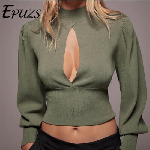 2021 Spring O-Neck Long Sleeve Knitted Sweater Fashion Slim Hollow Out Sexy Pullover Sweater Lady Office Work Chic Top EPUZS