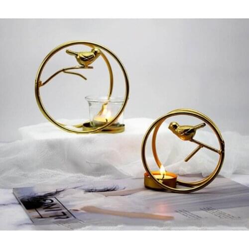 1PC Nordic Iron Candlestick Nordic Style With Cup Simplicity Golden Birdcage Shaped Candle Holder For Office Home Cafe QA 211
