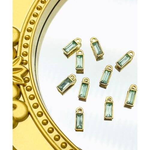 10Pcs/lot Golden Alloy Small Charms Rectangle Green Crystal Charms For Jewelry Making Earring Necklace DIY Accessories Wholesale