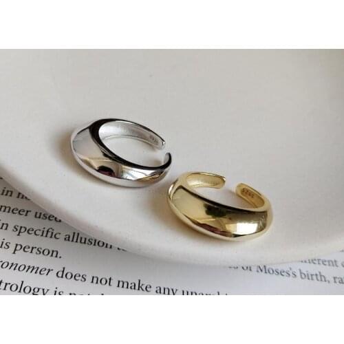 100% Authentic S925 Sterling Silver Polished glossy concave convex Curved cambered surface rings Moroccan Fine Jewelry J190