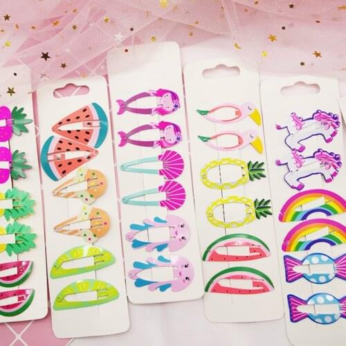 6pcs/set Kids Hair Accessories Headwear 6Pcs/Set Pineapple Fruit Hairpins Cartoon Mermaid Horse Rainbow Hair Clip for Girl