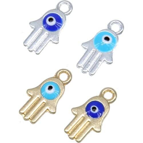6PCS royal blue eyes Fatima hand evil spirits palm pendant charm magic capture charm female handmade DIY jewelry gifts