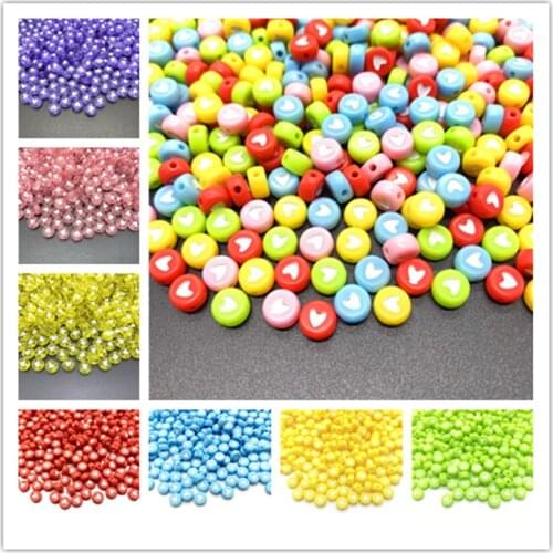 100Pcs/Lot 7mm Acrylic Spaced Beads Round Shape Love Heart Beads For Jewelry Making DIY Handmade Charms Bracelet