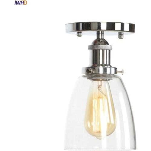 IWHD American Industrial Vintage Ceiling Lamp Kitchen Porch Living Room Lights Glass Silver Loft LED Ceiling Light Fixtures