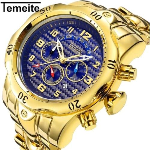 Mens Quartz Watch TEMEITE Watches Men Luxury Gold Business Man Clock Waterproof Wristwatches Relogio Masculino