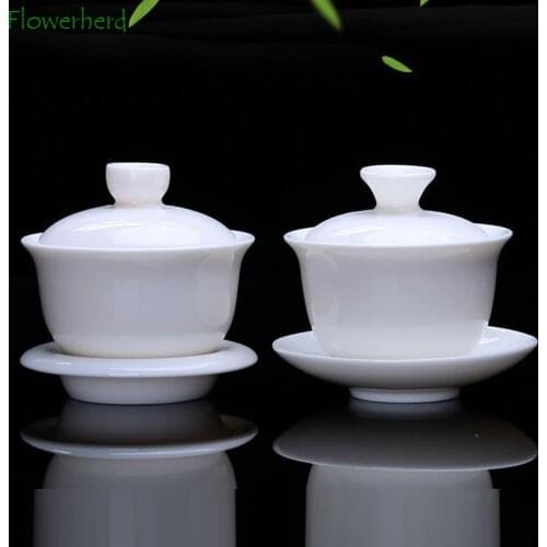 Pure White Ceramic Porcelain Chinese Gaiwan Kung Fu Teaware Sancai Cover Bowl Mutton Jade Kung Fu Tea Set Simple Tea Maker