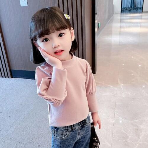 T-shirts For Girls Pull Sleeve Tshirt Girl Solid Color T-shirts For Children Spring Autumn Childrens Clothes