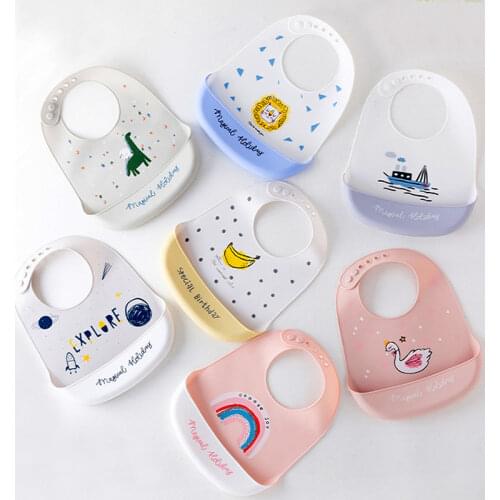 Baby Bibs Waterproof Silicone Feeding Saliva Towel Newborn Cartoon Aprons Toddle Boys Girls Adjustable Different Styles of Bibs