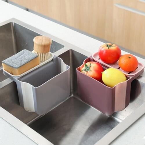 Double Suction Cup Hanging Sink Drain Basket Foldable Storage Box For Home Kitchen JA55