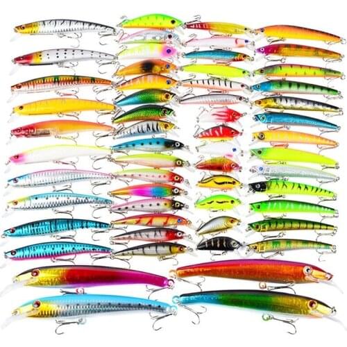 HiUmi 57pcs Mixed Fishing Lure Set isca artificial fishing kit Minnow Fishing Wobblers 43 colors Crankbait Hard Fishing Tackle