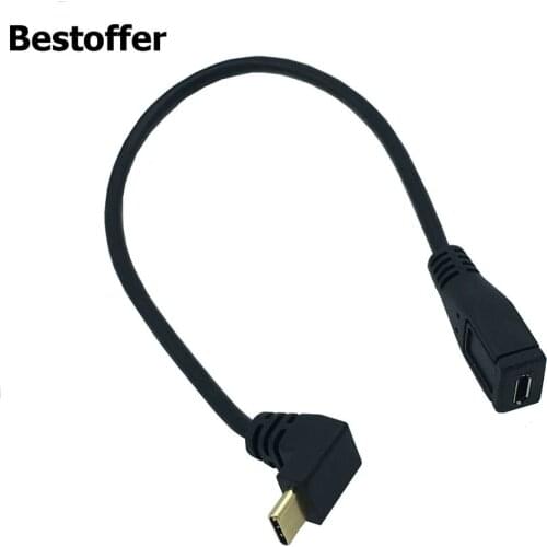 25cm USB3.1 Type C Male 90 Degree Up/Down Angle to Mini USB 5pin Female Data Cable