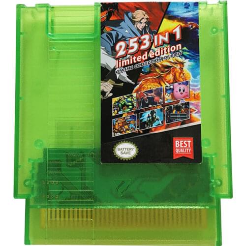 253 in 1 NES Remix 8-Bit Super Game Cartridge NES Classic 72P PAL NTSC Game Transparent Green Shell