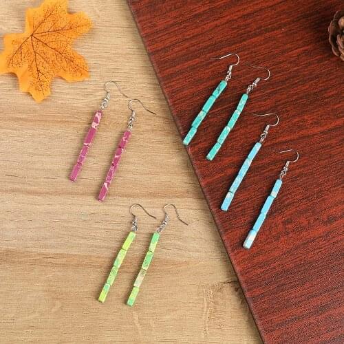 Hot New Fashion Pendant Earring Square Natural Stone Drop Dangle Long Lady Earrings Customzable Dropshipping Jewelry