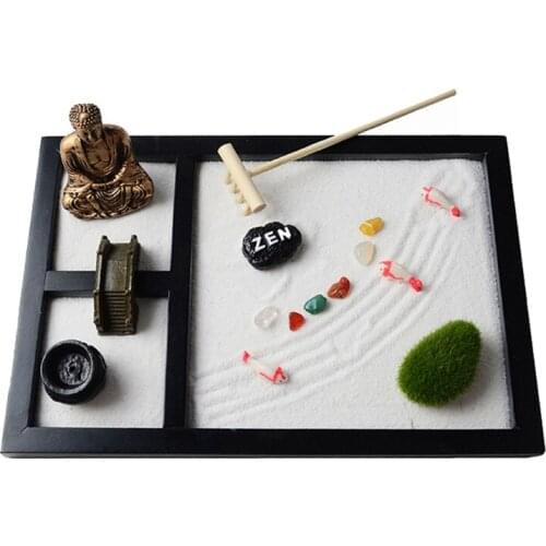 Mini Zen Garden Sand Tray Accessories 3 Grids Buddha Statues Table Decor Meditation Micro Landscape Crafts For Home Office Desk
