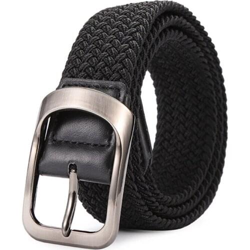 Trendy Triangle Buckle Wasist Elastic Braided Golf Fabric Woven Casual Web Belt Without Holes For Men/WomenWomen/Junior