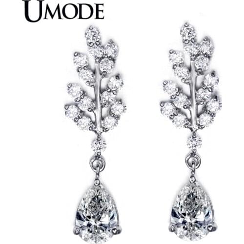 UMODE Fashion Plant Shaped Post Dangle Earring Jewelry For Women With Clear Cubic Zirconia Stone Water Drop Earrings AUE0010