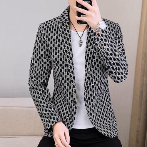 2021 Autumn Full Letter Print Men Blazers Fashion Long Sleeve Casual Suit Jacket Slim Wedding Business Street Blazer Masculino