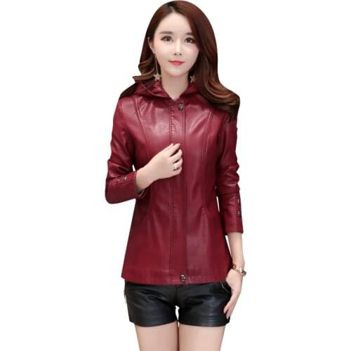 2020 New Womens Elegant Leather Jackets Ladies Soft Sheepskin Hooded Leather Coat Plus Size 5XL Female leather Zippers Clothing