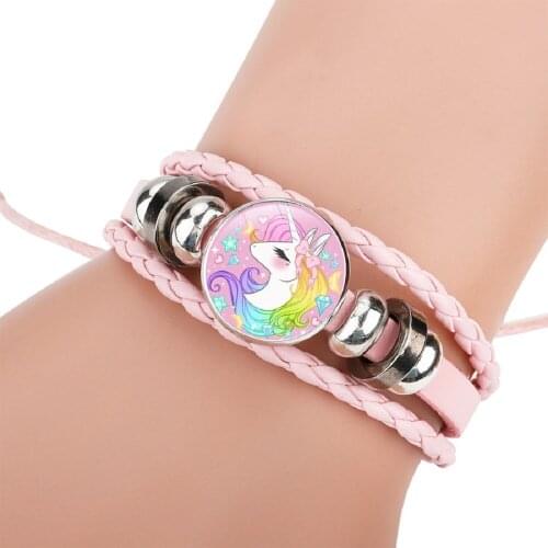 New Arrival Cute Unicorn Pegasus Bracelets For Girls Rainbow Color Multilayers Leather Bracelets Beads Charm Bangle Jewelry