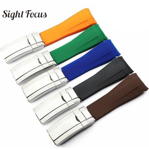 20mm Black Green Blue Orange Coffee Curved End Silicone Watchband For Rolex Strap RX Submariner GMT Explorer 2 Milgauss Bracelet