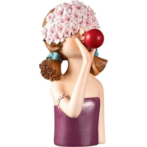 European Style Cute Bubble Gum Girl Sculpture Decoration Modern Home Studies Desktop Arts Creative Hair Figure Statue Home Decor