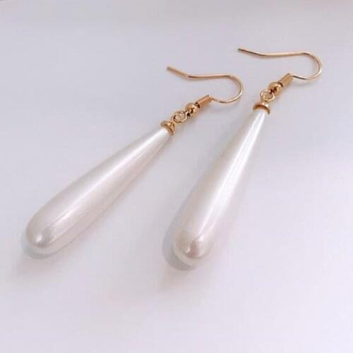 White Teardrop Simulation Pearl Earrings Dangle For Women Baroque Palace Style Jewelry Long Temperament Hook Simple Earrings