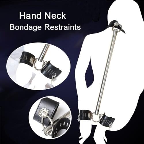 Stainless Steel Bondage Restraints Spreader Bar With PU Leather Hand Collar Cuffs Sex Toys For Adult Sex Furniture