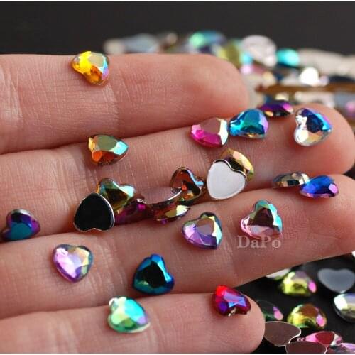 6mm 1000pcs Heart Shape AB Colors Glue Crystal Rhinestones Flat Back Strass Crystal Stones Acrylic Gems For DIY Jewelry
