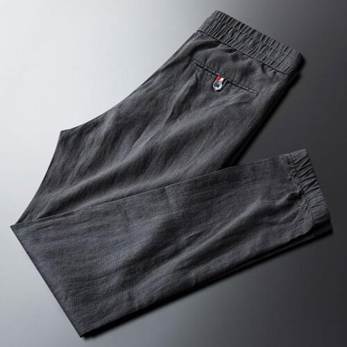 Light luxury smoky gray high-end casual pants mens slim feet light and comfortable mens elastic waist trousers