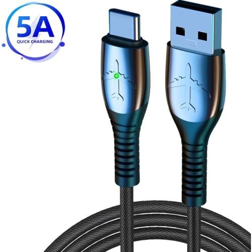 LED 5A Micro USB Type C Charge Cable Supercharged Smart Phone Charging Wire USB Type C Sync Data Cord For Huawei P40 iPhone 12