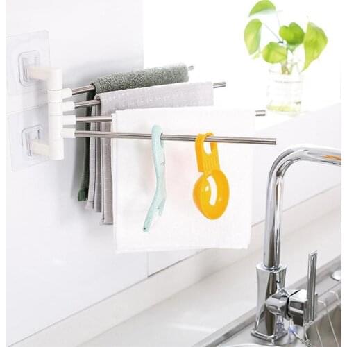 Bathroom Shelves Towel Rack Rotatable Towel Holder Space Aluminum 4 Bar Towel Hanger Shelf Paper Hanging Wall Mounted