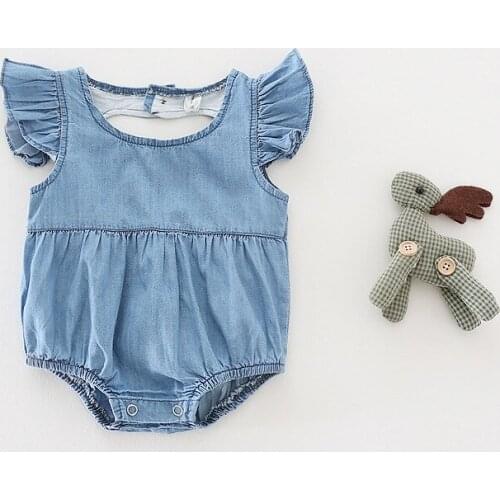 Vintage Infant Romper baby Girl Boy ruffles Sleeve denim overalls toddler Summer Clothing Set for Newborn kids 0 to 24m
