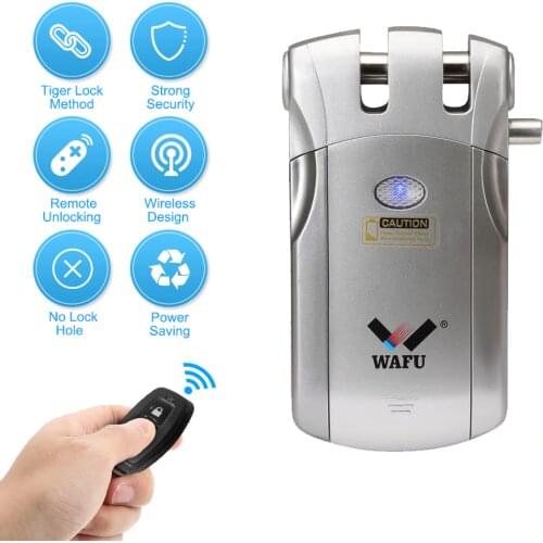 Wafu WF-018 Door Lock Security Smart Lock Invisible Keyless Zinc Alloy Metal Wireless Remote Control Lock with 4 Remote Keys