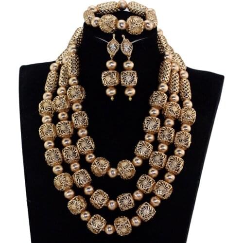 Sparkling Gold Beads African Jewelry Sets Exquisite 2017 Bridal Wedding Party Jewelry Set Free Shipping WE100