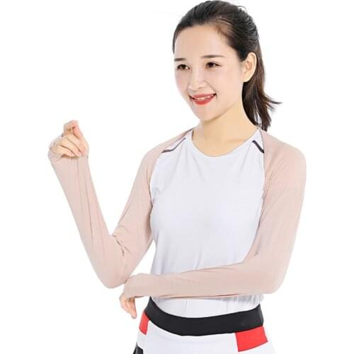 Women Summer Anti-UV Cooling Shawl Arm Sleeves Golfing Riding Outdoor Ice Silk Sun Protector Gloves Wrap with Thumb Hole