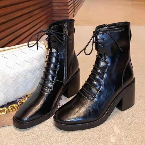 Women boots Genuine leather High heels Female boots Fashion boots New winter Women shoes cowhide Square heel