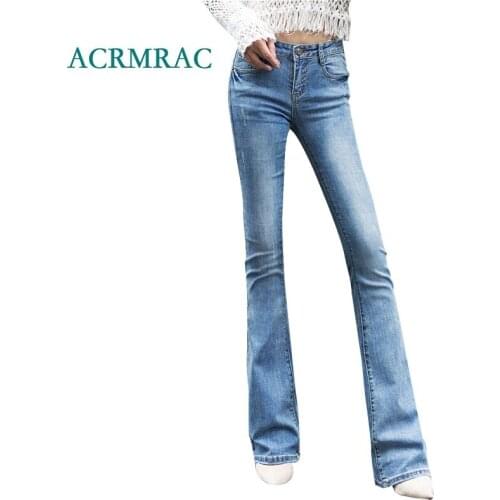 ACRMRAC Womens jeans New 2018 Spring and autumn Slim Solid color Middle waist Skinny Flare Pants Full Length jeans Women