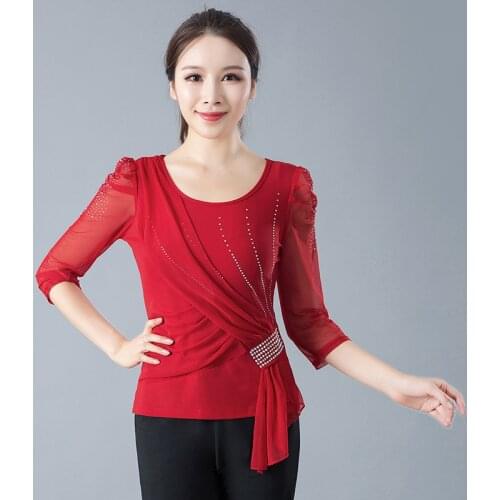 New Women Waltz Ballroom Dance Tops Women Adult Modern Standard Tango Latin Dancewear Party Performance Blouses Middle Sleeve