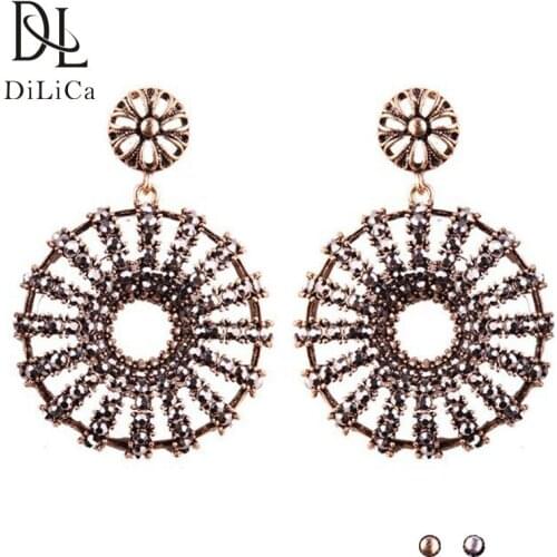 DiLiCa Vintage Drop Earrings for Women Alloy Geometric Statement Earrings Bohemian Big Earring Gold Silver Color Grote oorbellen
