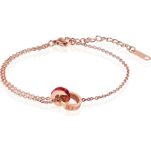 Hot Sale Double Layer Chain Link Cross Crystal Roman Number Charm Bracelet& Bangles for Women Elegant Adjustable Pulseira