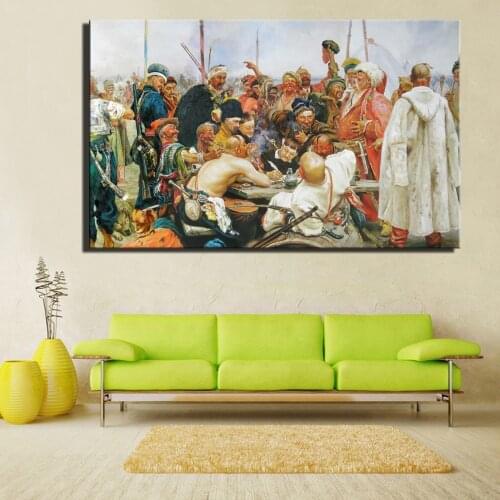 Famous Russian Painting The Reply of The Zaporozhian Cossacks To Sultan of Turkey Canvas Painting Wall Art Picture Home Decor