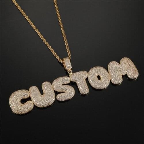1 Hip Hop Iced Bubble Letters Rose Gold Custom Name Zircon Chain Pendants & Necklaces For Men Jewelry With 3mm wide Rope Chain