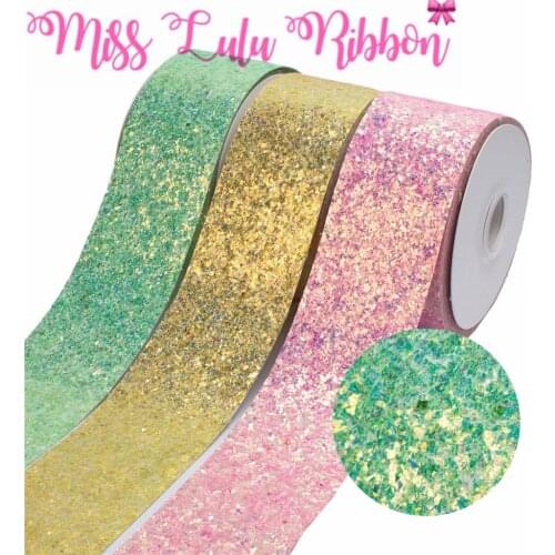 3"75mm Shiny Glitter Leather Fabric Ribbon Solid Color DIY Hair Bowknots Gift Packing Decor Yellow Green Pink 25yards/roll