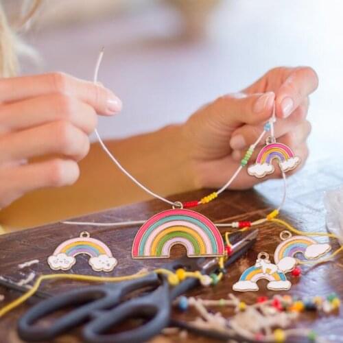 New Fashion Design DIY Cute Cartoon 5PCS Women Rainbow Pendant Colorful Alloy Oil Dripping Bracelet Accessories Jewelry Gifts