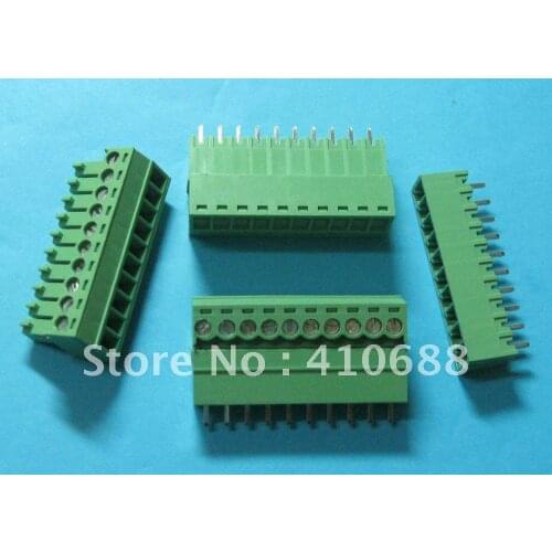 50 Pcs Pitch 3.5mm 10way/pin Screw Terminal Block Connector Green Color T Pluggable Type