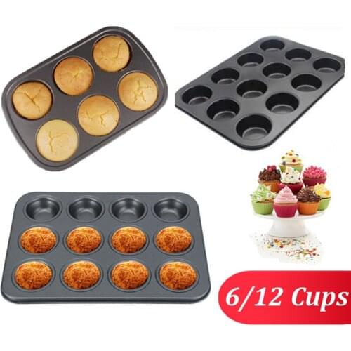 6/12 Cups Non-stick Round Cup Muffin Cake Mold Egg Tart Baking Tray Cupcake Tray Tools Dish Muffin Cake Mould Round Biscuit Pan