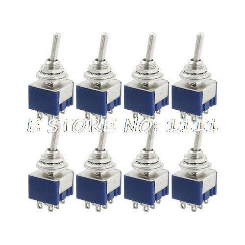 8 Pcs AC 125V 6A Amp ON/OFF/ON 3 Way 6 Solder Pins Mini DPDT Toggle Switch