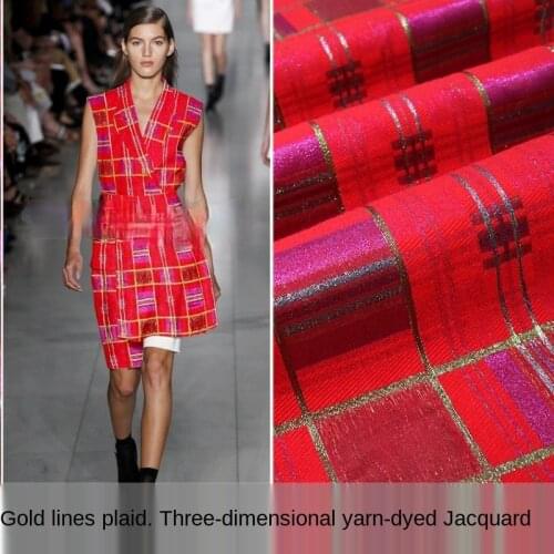 Elegant gold wire three-dimensional plaid yarn-dyed jacquard fashion fabric Sewing fabric factory store is not out of stock